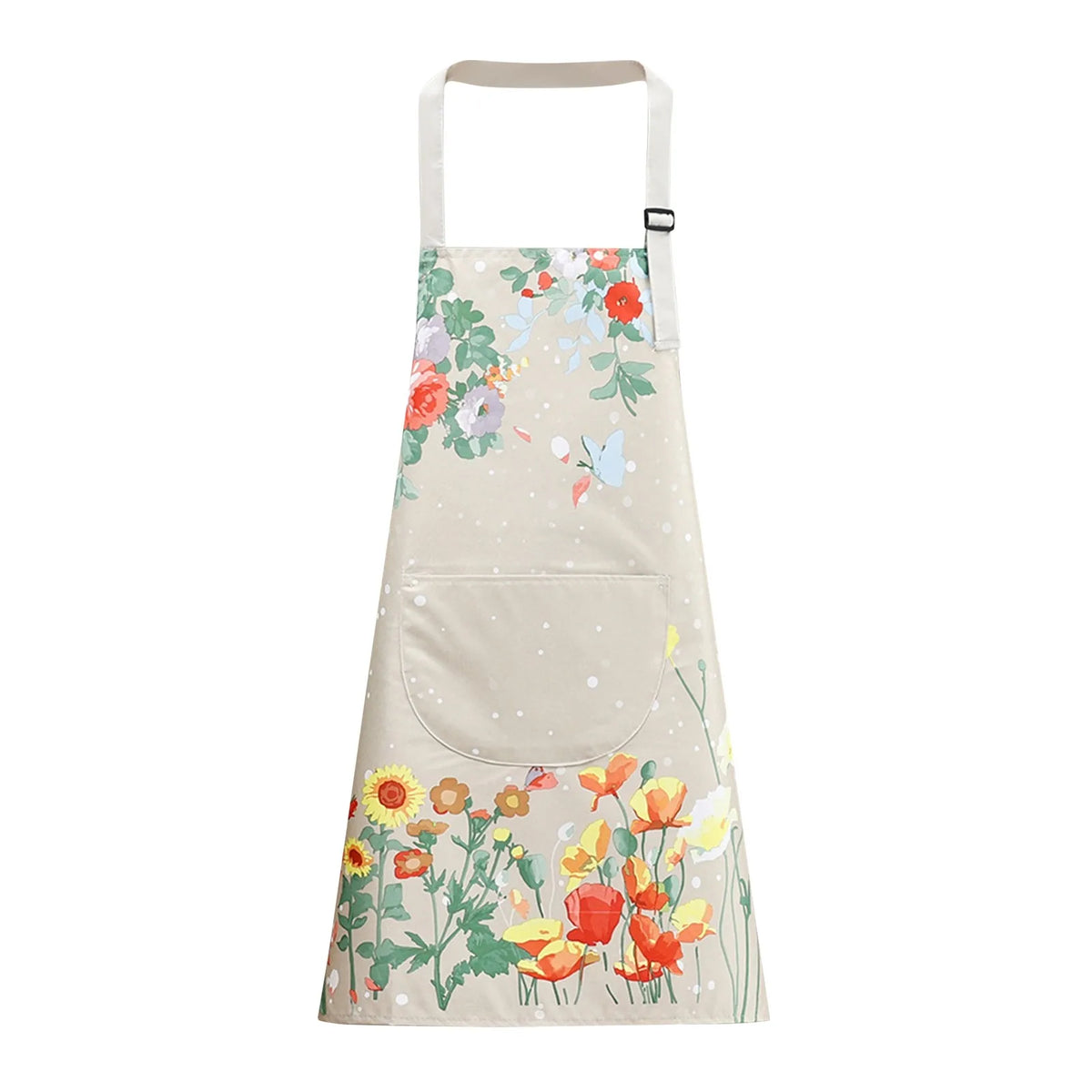 tablier moderne fleurs colorées beige noir poche élastique résistant nettoyage utilitaire multifonctionnel