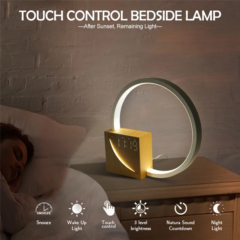 lampe chevet moderne tactile or blanc affichage led snooze réglage luminosité