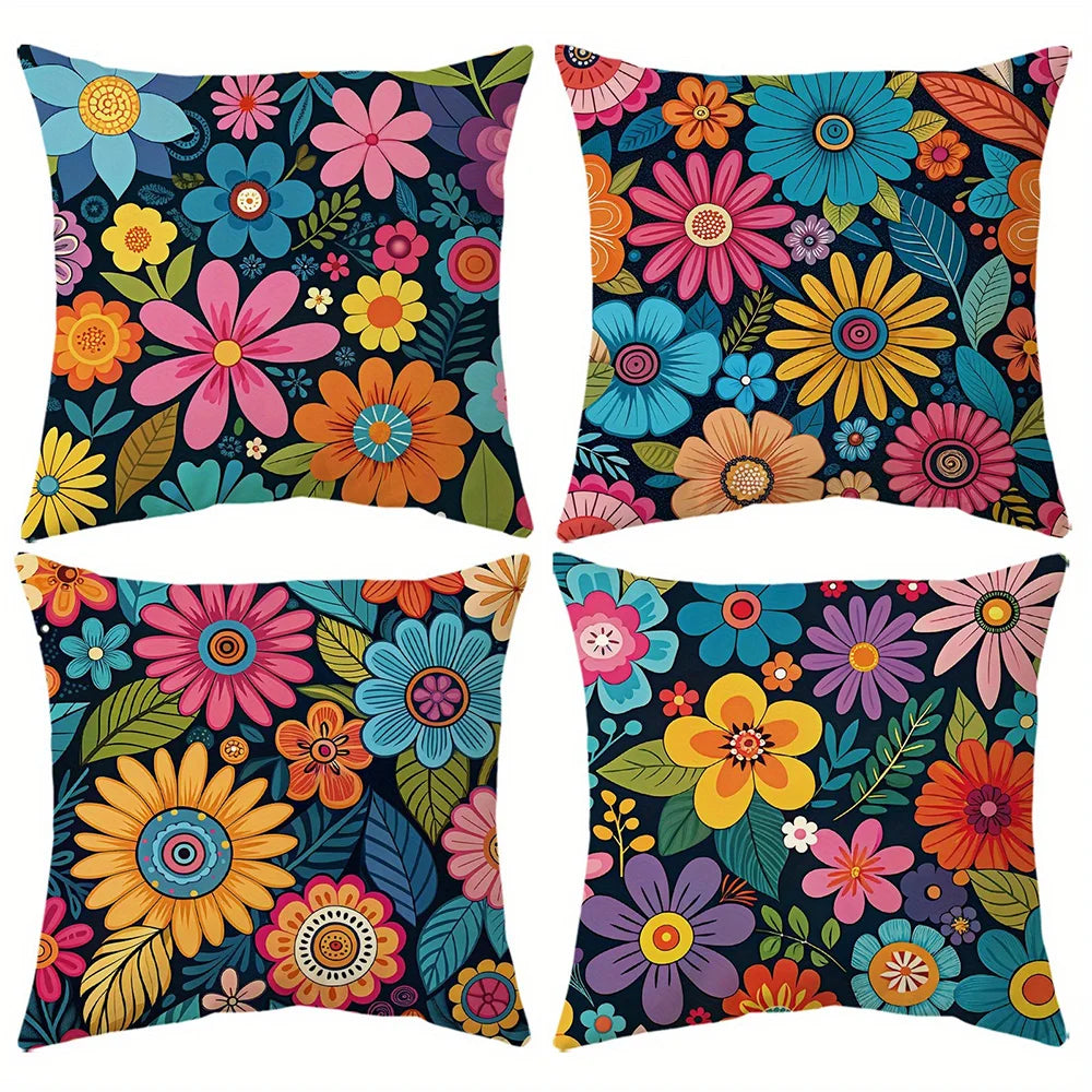 taies d'oreiller motif floral multicolore moderne housse coussin polyester peacheskin zipper 40x40cm 45x45cm 50x50cm