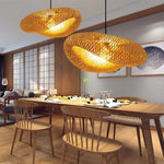 suspension lumineuse moderne bambou tissage beige doré fixe passe câble noir