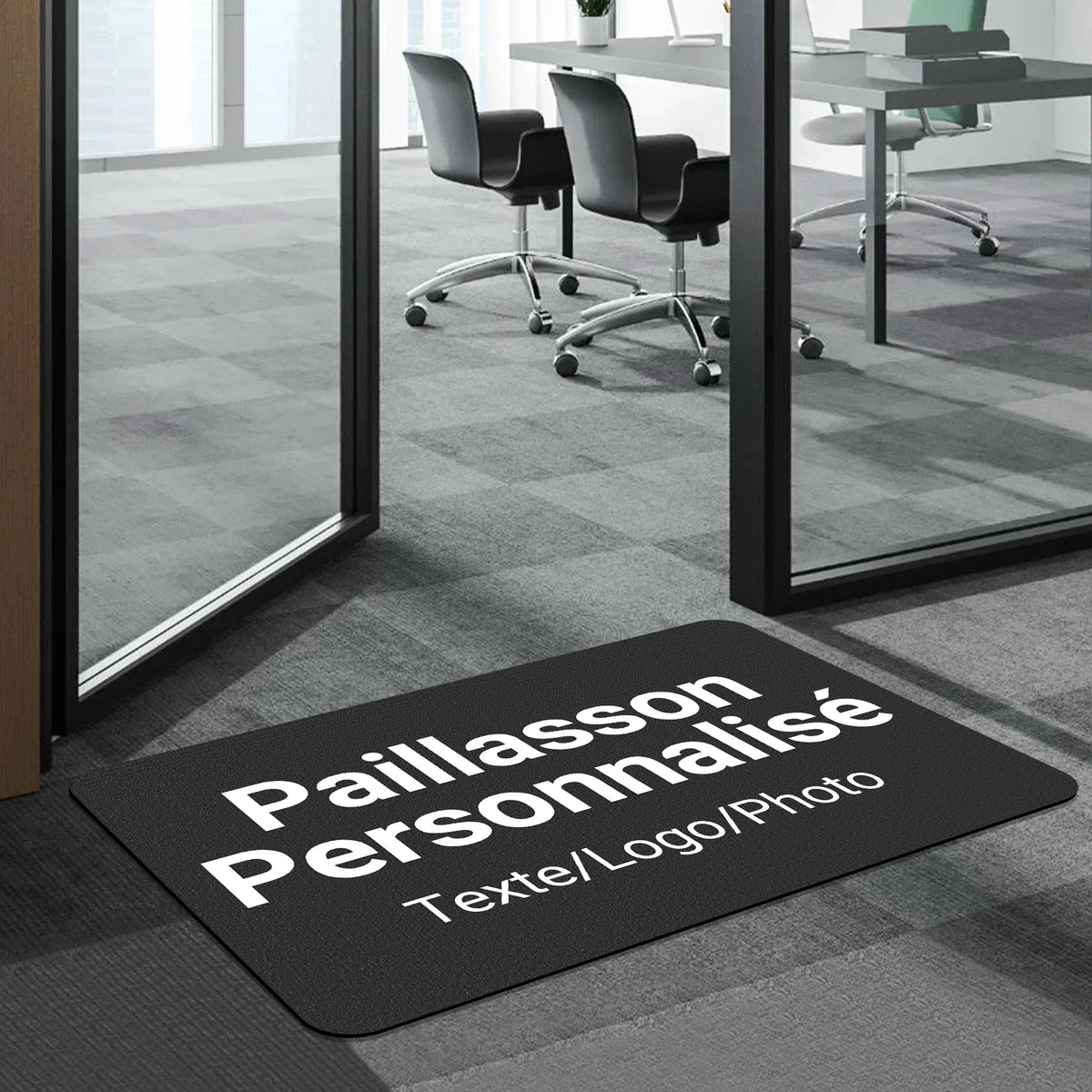 tapis antidérapant absorbant rapide sec bain moderne personnalisable porte noir texte blanc résistant