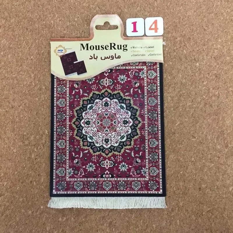 tapis souris persan ornements floraux bleu rouge beige antidérapant clips miniature