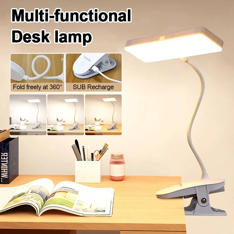 lampe rechargeable led blanc moderne pinces clipser port usb interrupteur base stable