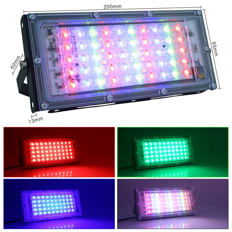 projecteur led noir multicolore ip65 moderne télécommande 220v 50w aluminium