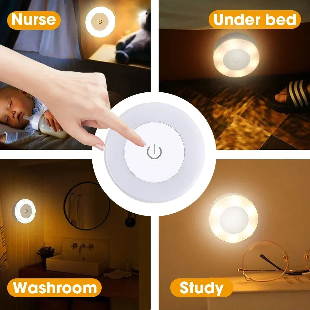 veilleuse led rechargeable usb moderne lampe ronde argentée dorée lumière nocturne minimaliste abs