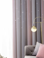 rideau moderne rose clair gris étoiles blanches polyester translucide anneaux métalliques chambre salon