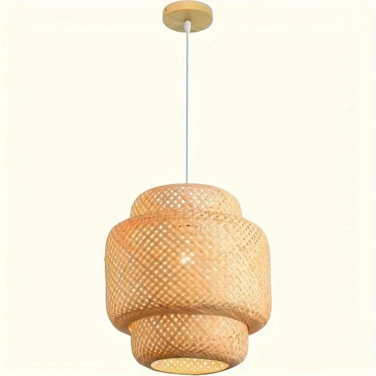 plafonnier suspendu bambou tressé niveaux 30cm rustique bohème semi transparent chambre cuisine farmhouse