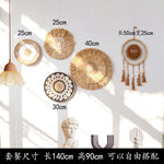 Assiettes décoratives boho tissées motifs géométriques naturel noir blanc fixations rondes