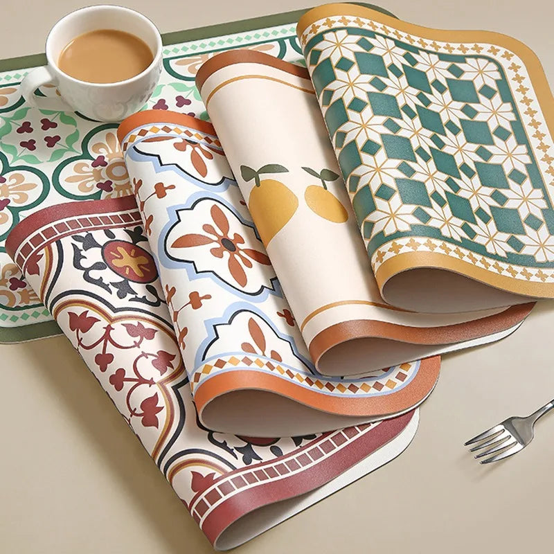 tapis table classique motifs floraux géométriques silicone respectueux environnement vert beige marron orange