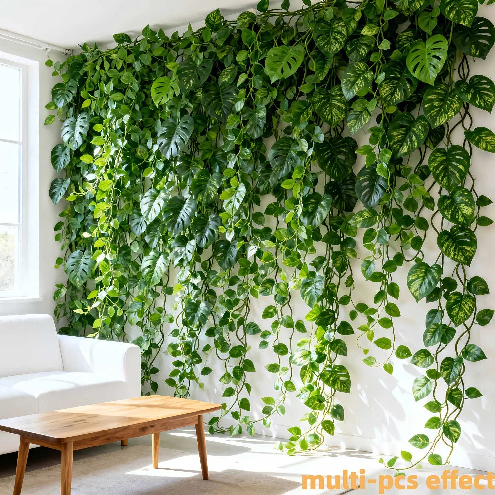 décoration intérieure plante artificielle verte feuilles grandes vigne moderne opaquement sans pot