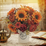 bouquet fleurs artificielles pivoine orange rouge beige vert blanc decoration mariage intérieur classique