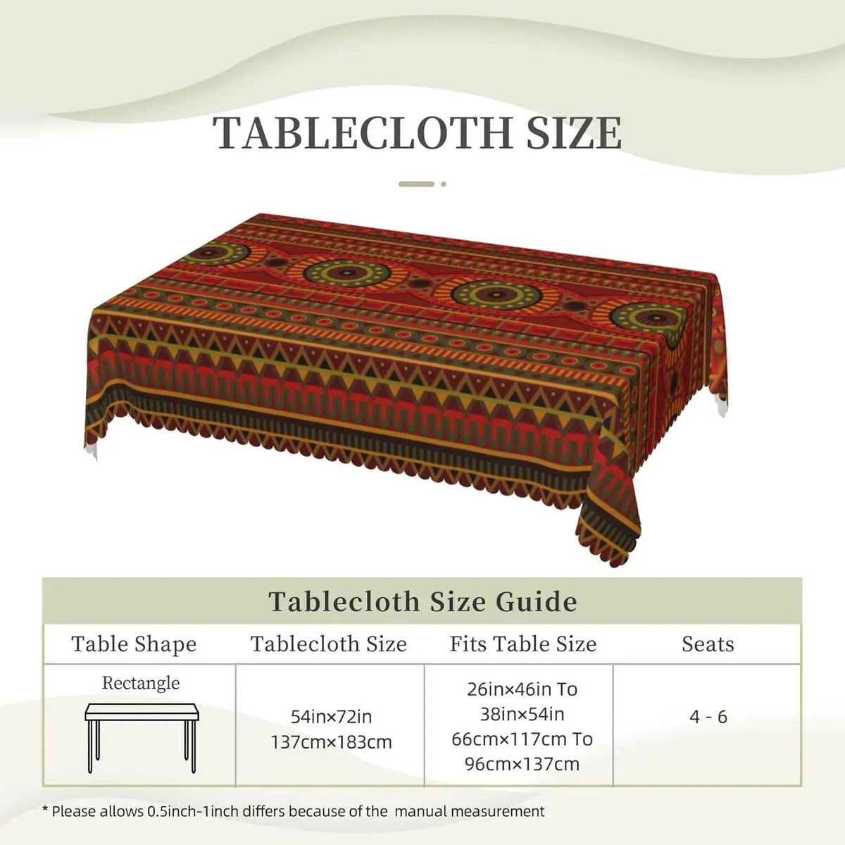 nappe table ethnique géométrique rouge verte noir beige 100% polyester imperméable réutilisable moderne