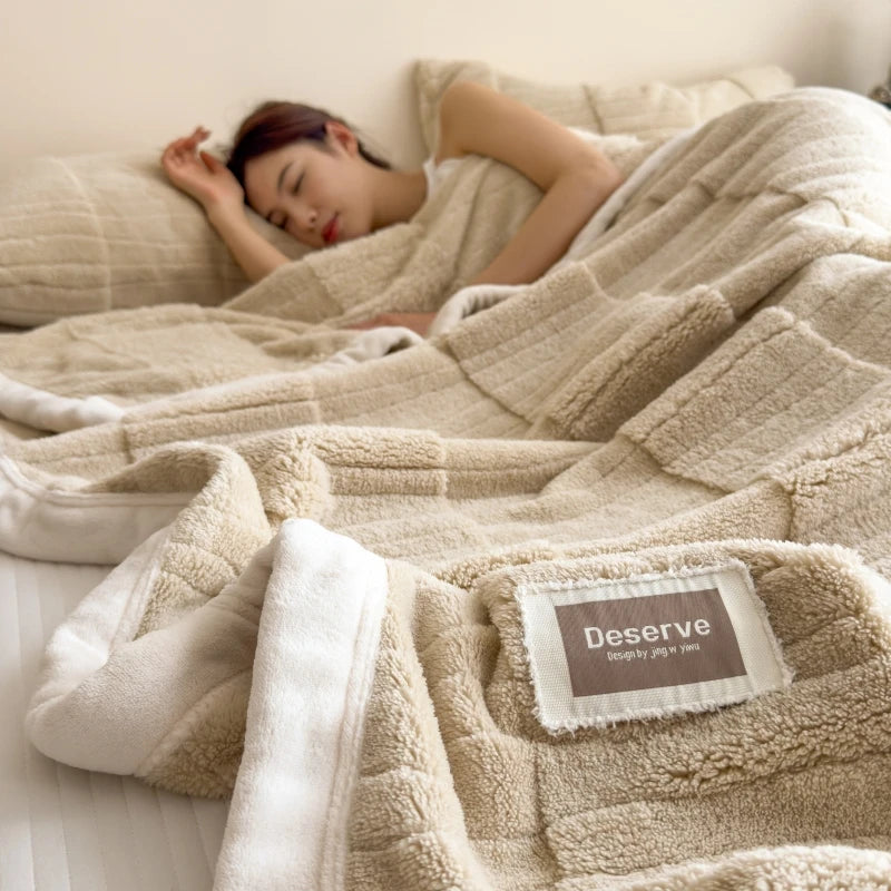 couverture d'hiver épaisse polaire beige motif carreaux douce lit canapé grande taille