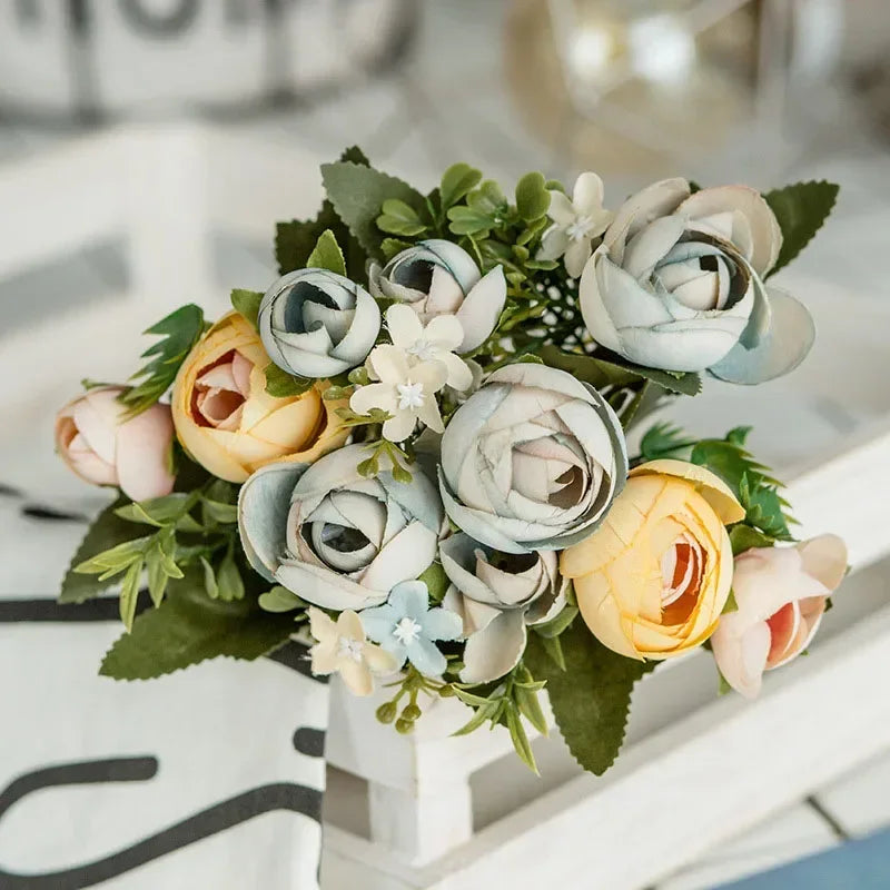 décoration mariage bouquet fleurs artificielles soie vertes blanches intérieur rustique naturel