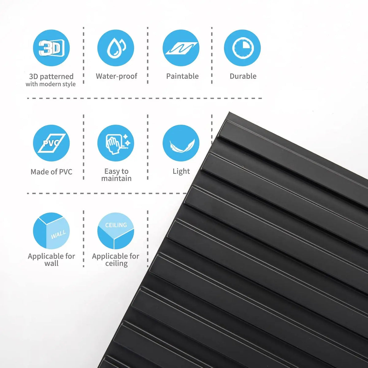 panneaux muraux décoratifs 3d noirs modernes 11.8x11.8 inches pack 30 imperméables pvc