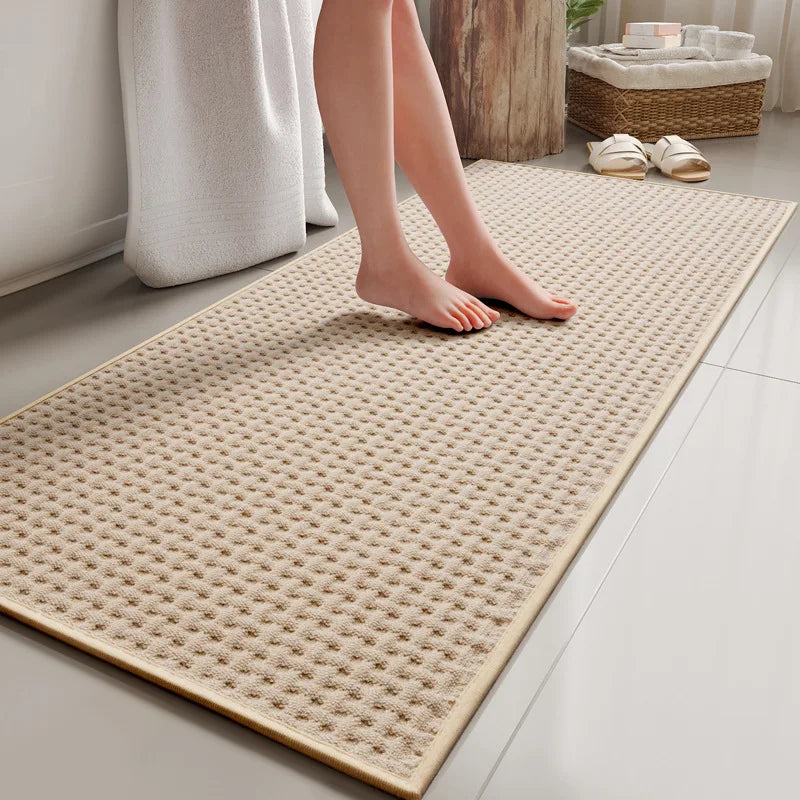 tapis salle bain microfibre beige gris moderne antidérapant absorbant rapide séchage texture géométrique