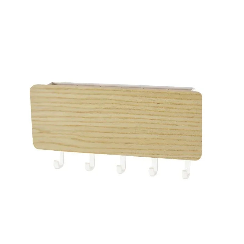 porte clés mural bois naturel moderne crochets clips adhésifs boîte stylos gris métallique