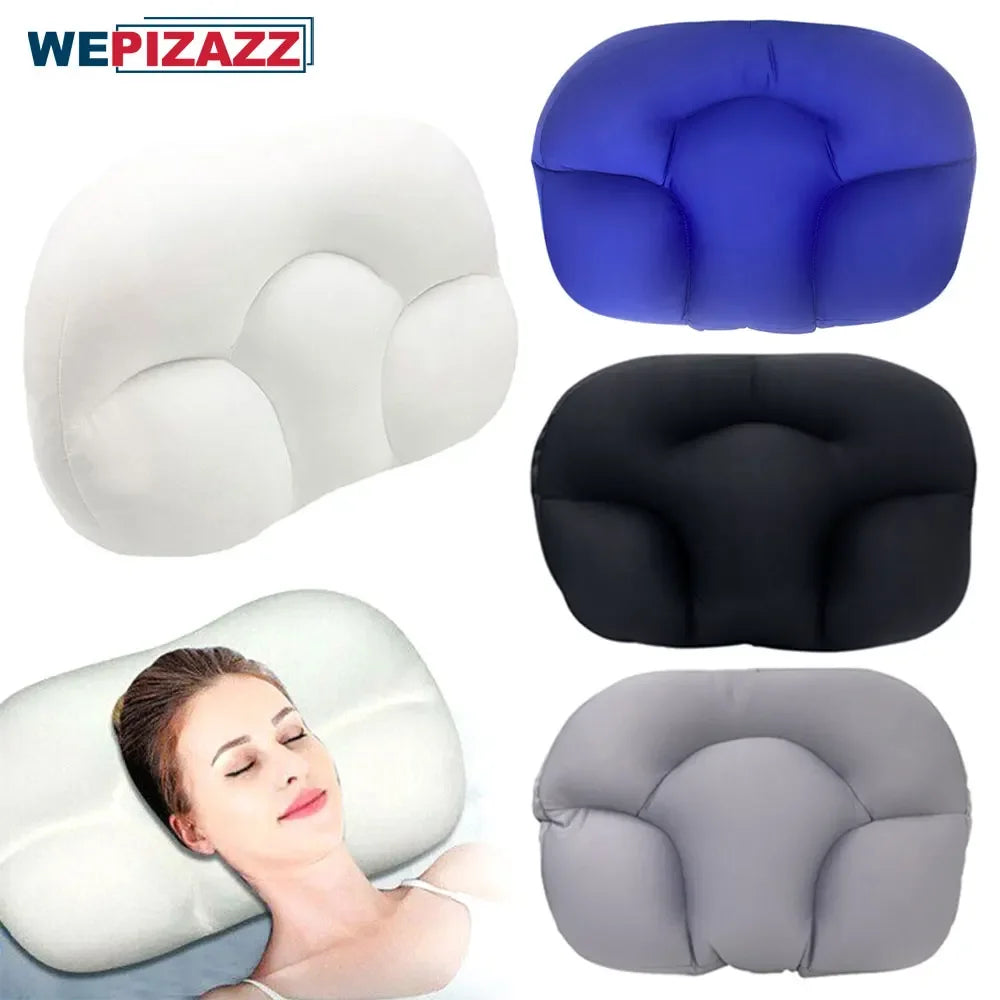 coussin cervical mousse lente bleu blanc gris texture douce ergonomique
