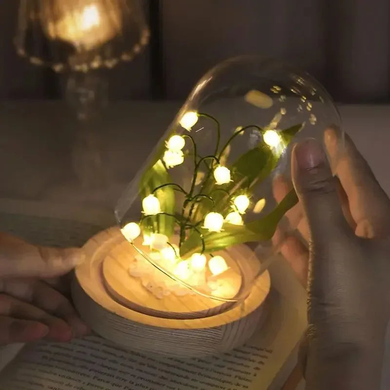 décoration chambre bouquet fleurs artificielles guirlande lumineuse base bois contemporaine saint valentin blanc vert