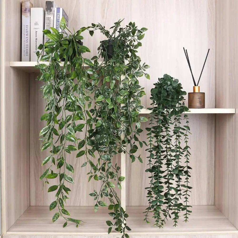 plantes artificielles suspendues arbre vert feuilles uniformes moderne decoration exterieure accrochée pot noir