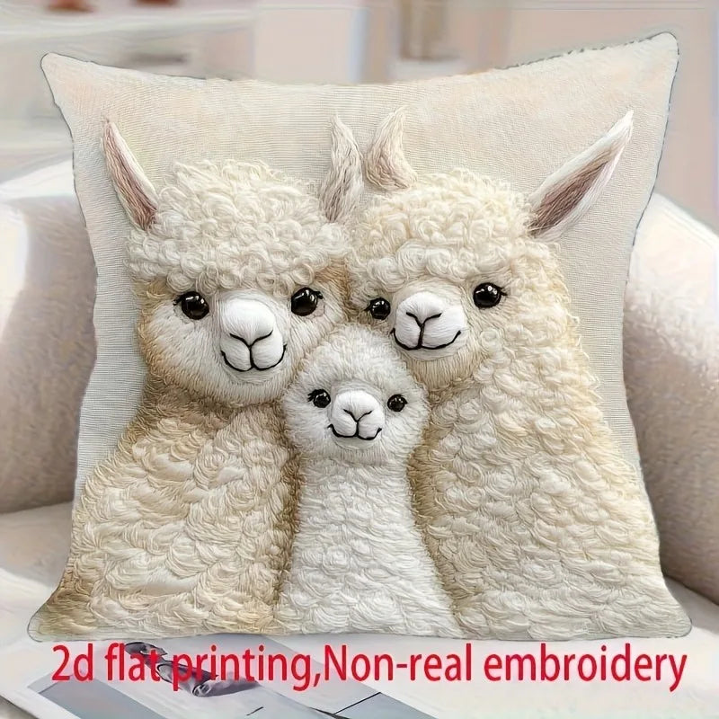 coussin imprimé lamas blanc moderne polyeste 45x45cm lit canapé voiture