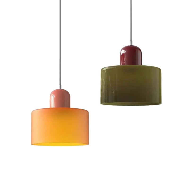 lustre moderne suspendu verre translucide orange vert olive chambre salon étude