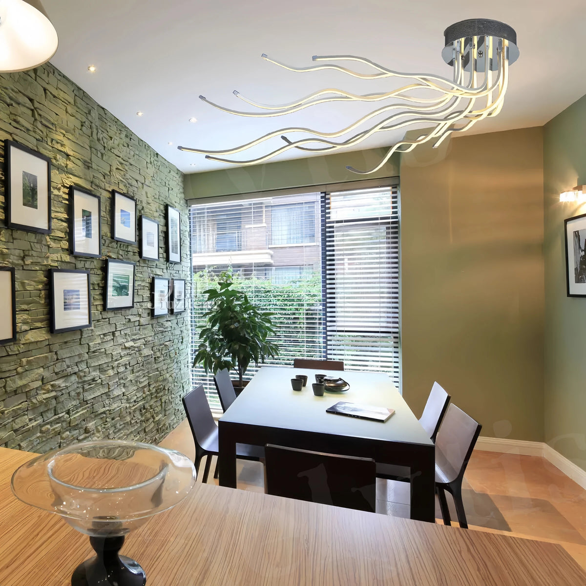 lustre moderne suspension ondulé pierre naturelle contemporain lumière blanche LED