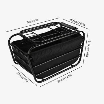 panier arrière vélo acier noir transport chien animal sac intérieur baskets blancs commuting touring
