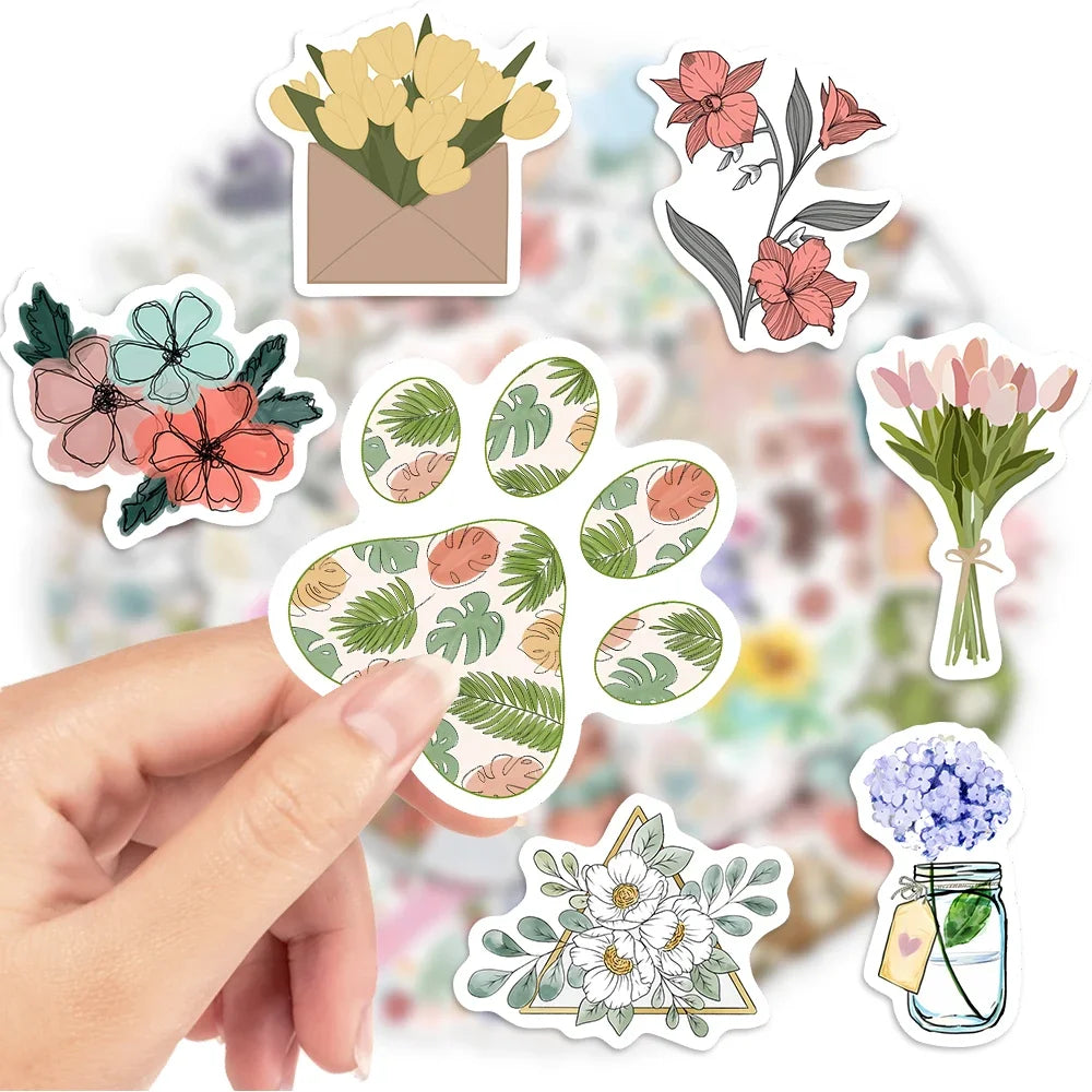 stickers illustrés fleurs papillons adhésifs multicolores blanc noir bleu vert rose jaune carnet scrapbooking