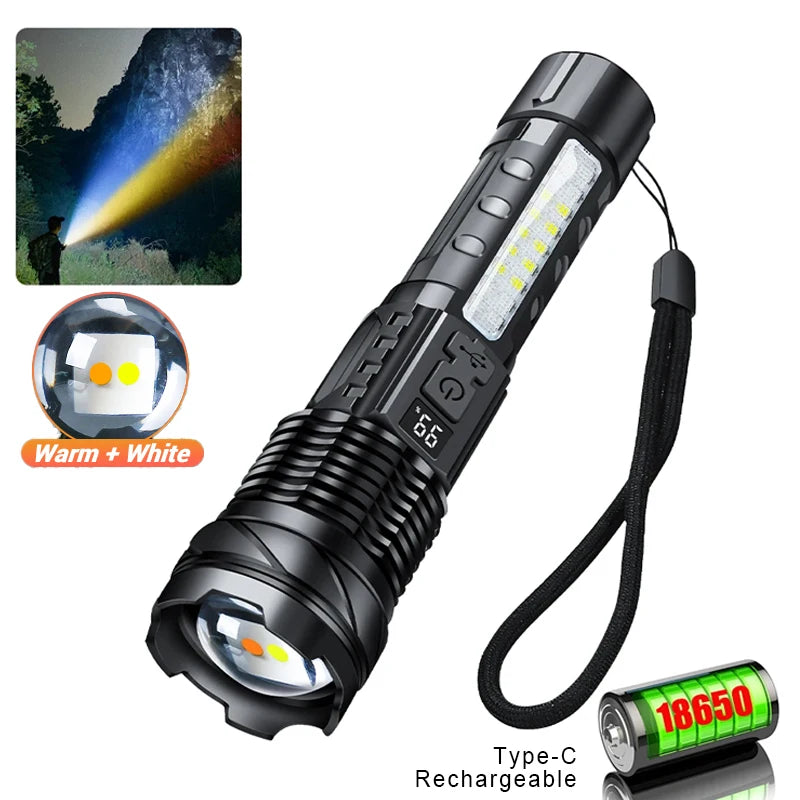 lampe poche rechargeable led tactique noire texturée moderne câble usb charge 20w modes variateurs