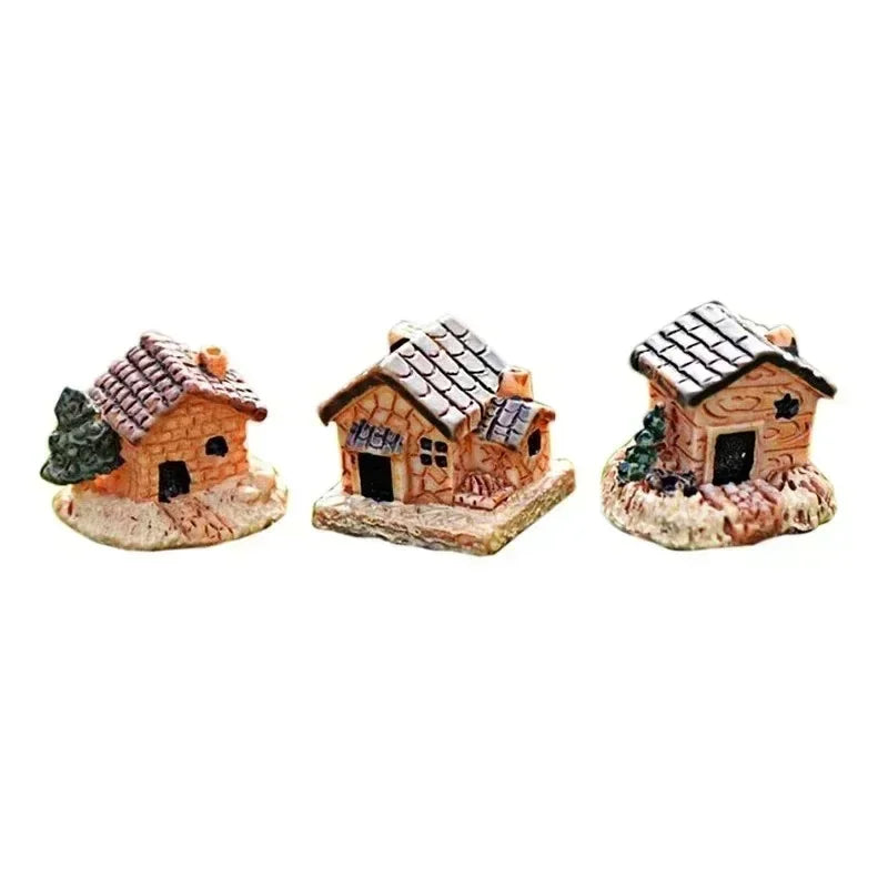 ornement jardin miniature maison rustique ancien texture bois pierre décoratif lot cinq pièces