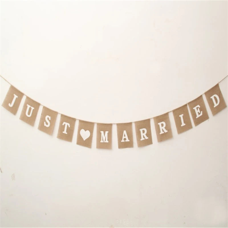 guirlande décorative mariage just married lettre relief texture jute rustique anniversaire noel festive