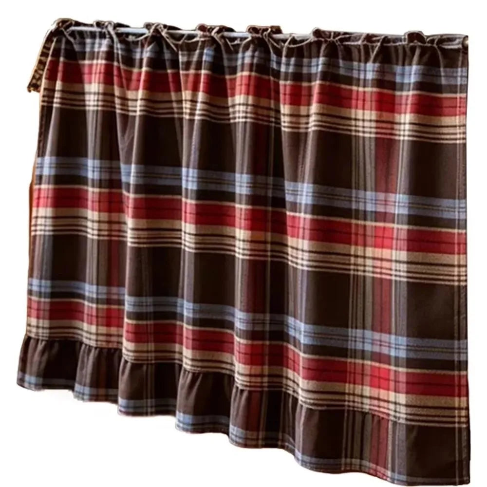 rideau cuisine carreaux coton classique ruban fixation blanc marron rouge bleu vert beige
