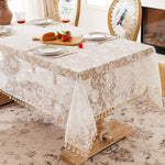 nappe table broderie florale beige réutilisable machine classique tassel mariage fêtesextérieur