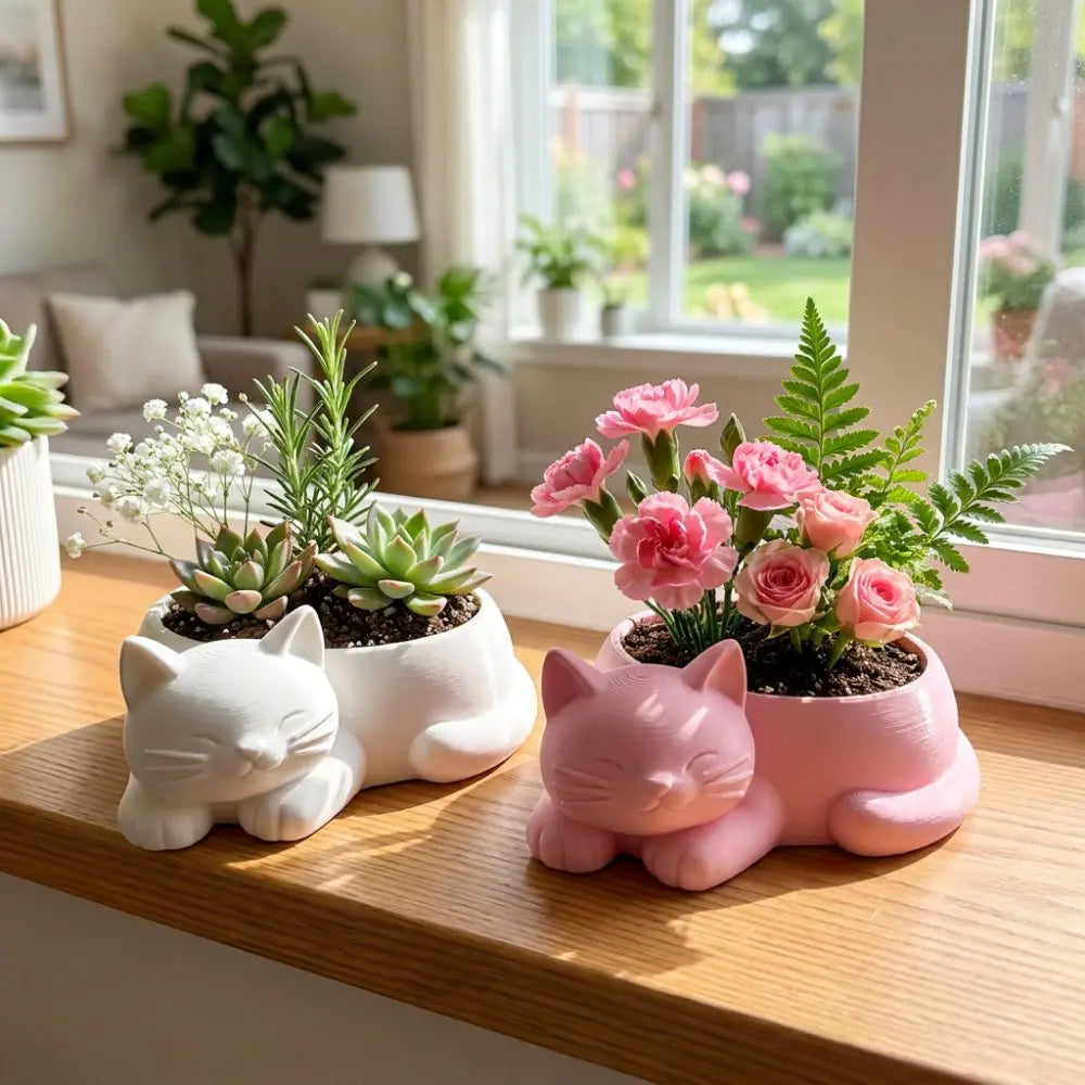 pots fleurs forme chat rose blanc plateau intégrée plantes décorative mignonne moderne chambre