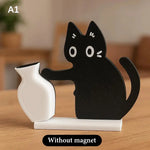 support mural vase noir dessin chat yeux blancs adhésif décoration moderne aimant réfrigérateur