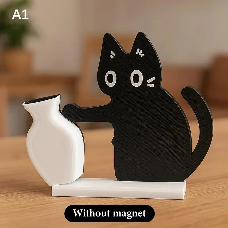 support mural vase noir dessin chat yeux blancs adhésif décoration moderne aimant réfrigérateur