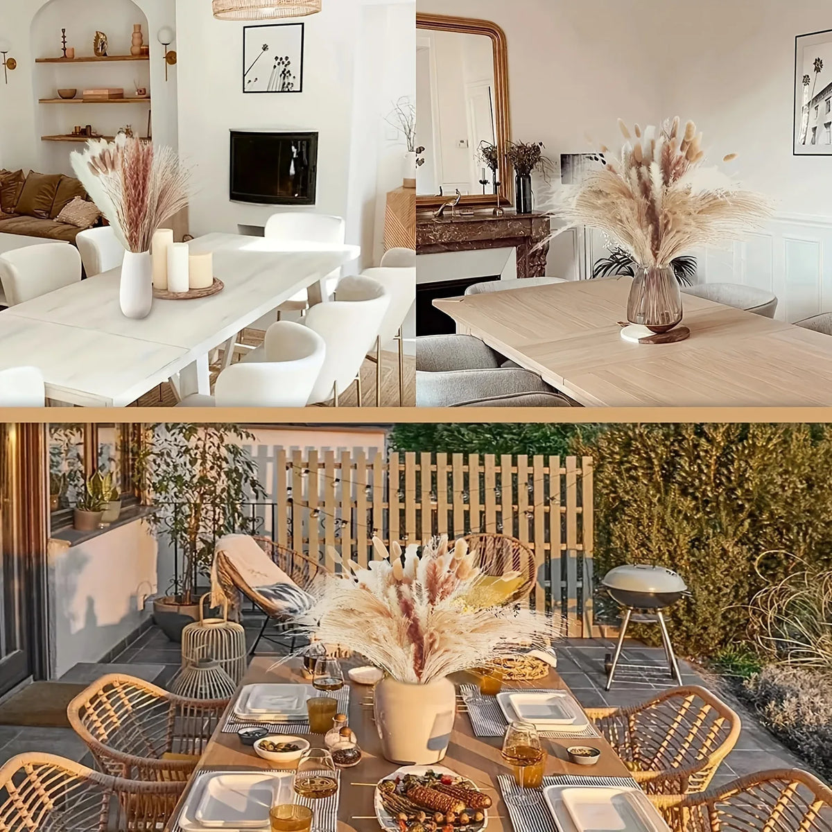 décoration intérieure bouquet fleurs séchées eucalyptus pampa naturel rustique beige vert