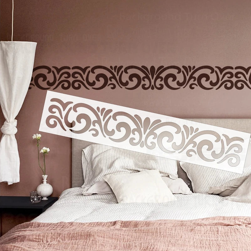 sticker mural classique baroque motifs floraux marron gris clair texture grise adhésif inclusionpaque