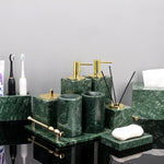ensemble salle bain marbre vert doré distributeur savon porte brosse dents plateau rangement