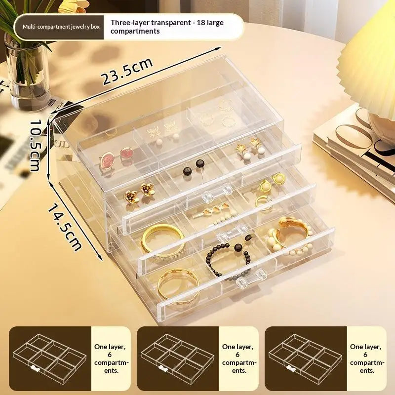 boîte rangement bijoux transparente 72 compartiments poignées métalliques moderne pratique