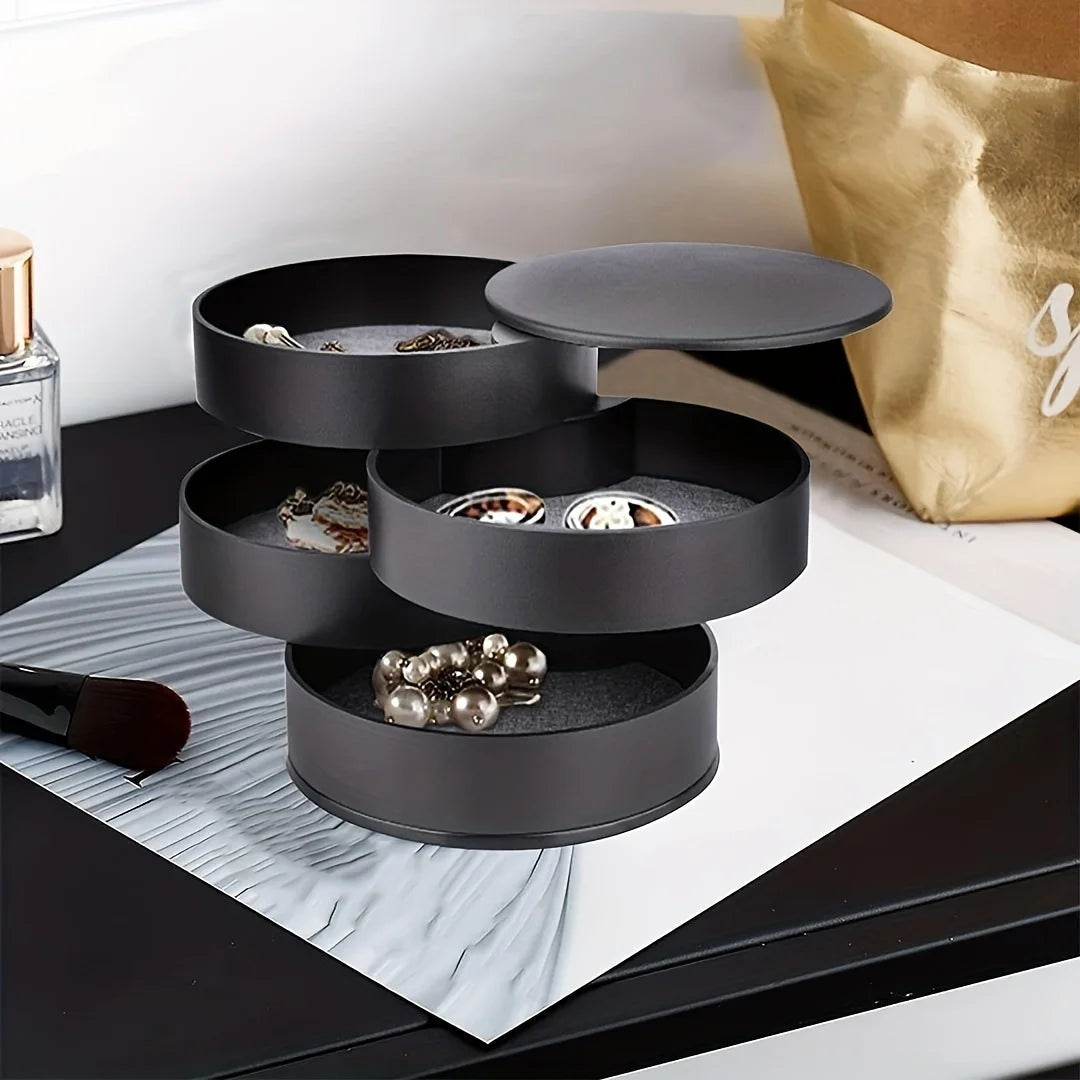 boîte bijoux rotative moderne blanc rose noir intérieur gris mat bagues bracelets colliers