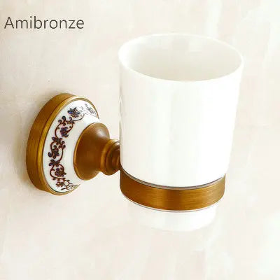 accessoires salle bain or motif floral classique porte serviettes brosse toilette porte sèche cheveux