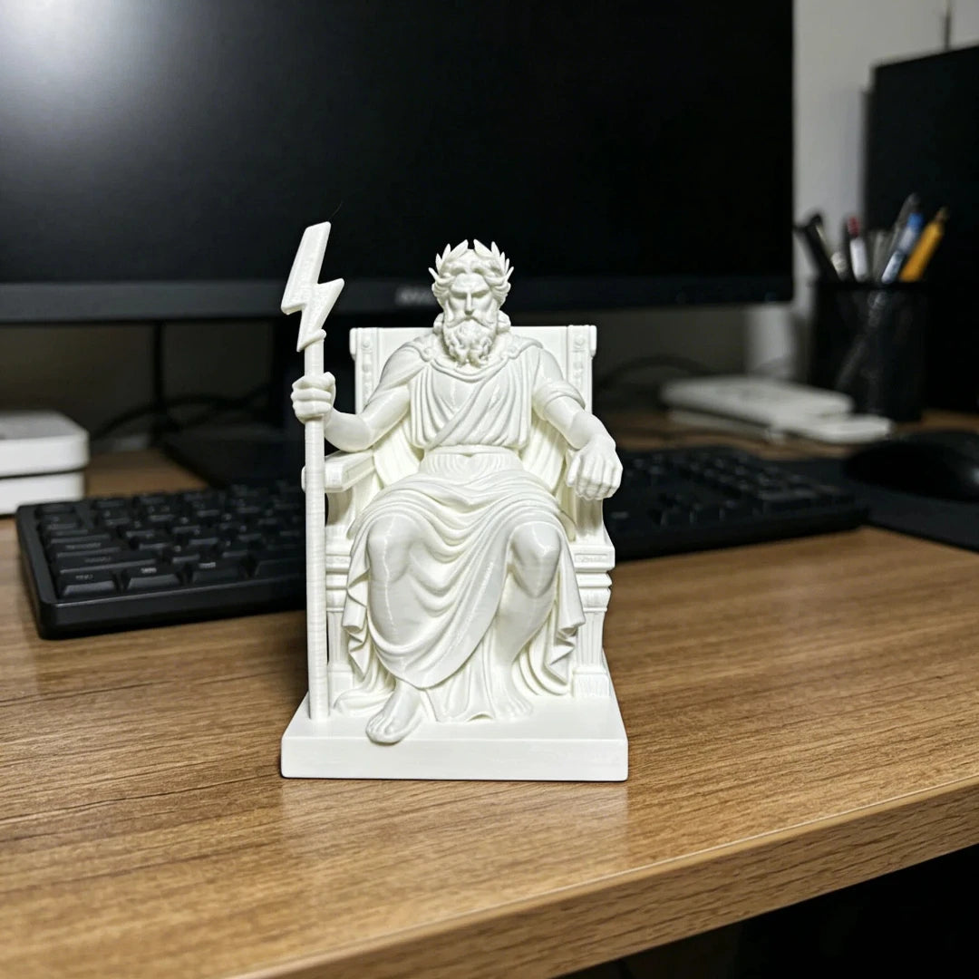 statue zeus dieu grec blanc trône sceptre éclair couronne laurier antique decoration mythe grec