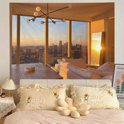 Fausse fenêtre paysage décoration chambre nature - Tapisserie murale paysage simple pour remodelage chevet