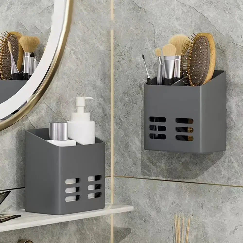 porte accessoires mural adhésif blanc gris moderne organisateur brosses cheveux maquillage toiletté