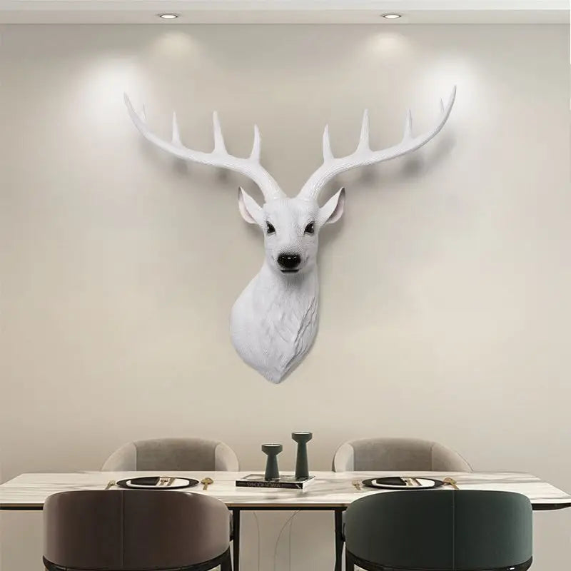 décoration murale tête cerf résine blanche dorée moderne fixations murales incluses