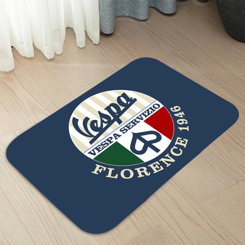 tapis vespa logo floral bleu marine noir blanc rouge vert moderne classique vintage