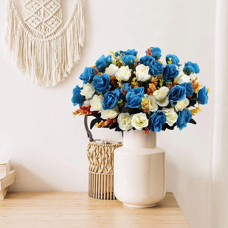 bouquet roses artificielles soie mariage rose vif jaune crème violet foncé bleu orange vert