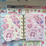autocollants kawaii personnages dessins animés fruits coeurs notes musicales couleur rose blanc vert bleu